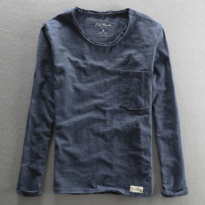 Camiseta vintage de algodón de manga larga con cuello redondo