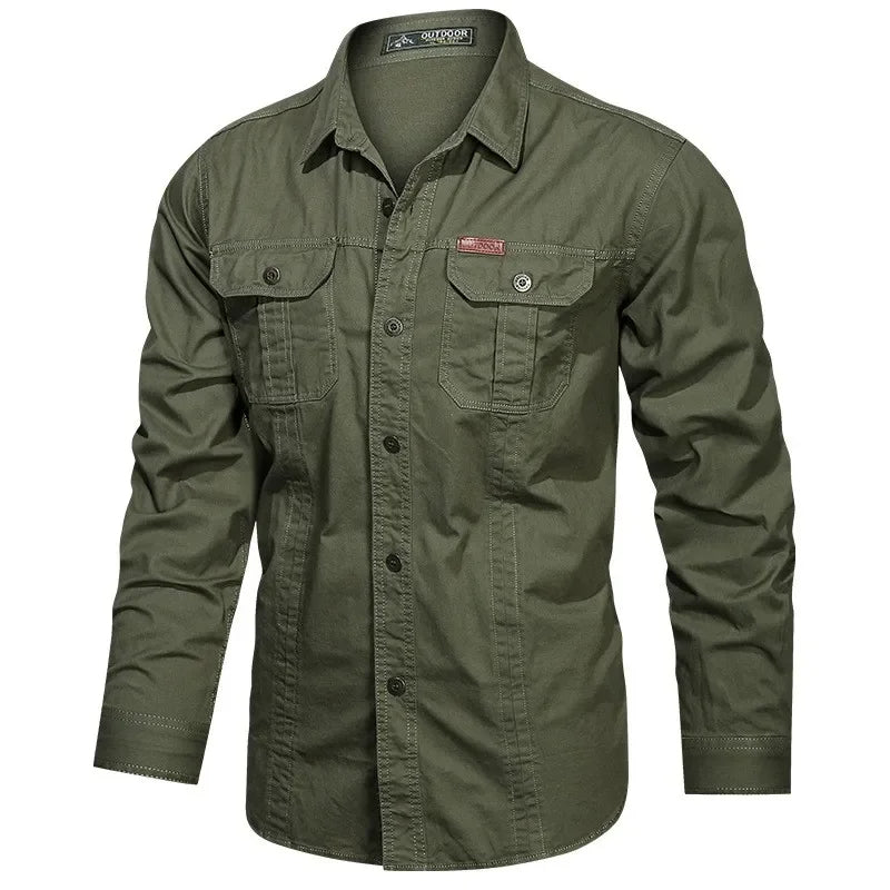 Camisa de Botón con Bolsillo Utilitaria para Hombres