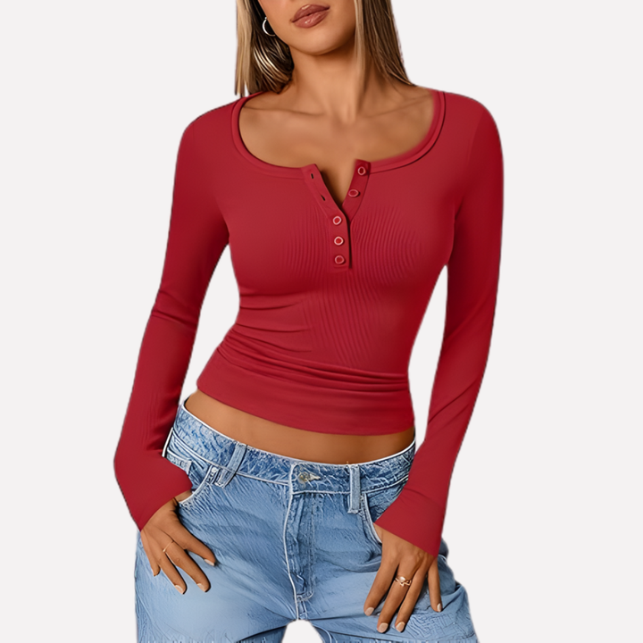Blusa Henley de Manga Larga para Mujeres