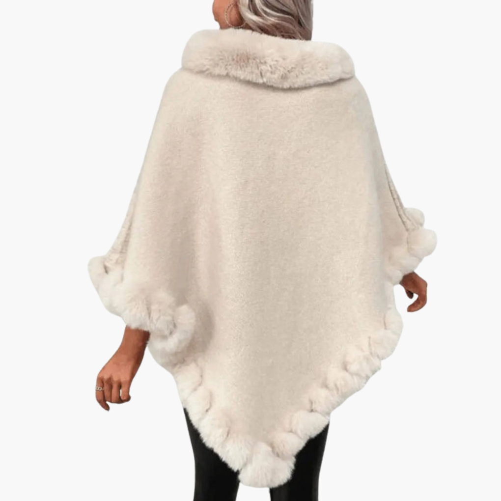 Poncho de Punto para Mujeres con Bordes de Piel Sintética y Ajuste Sobredimensionado