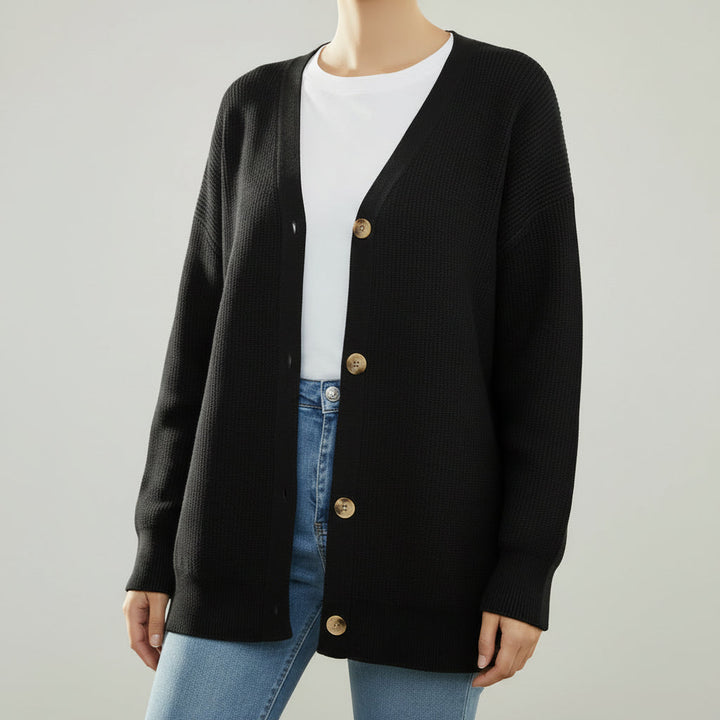 Cardigan Oversize con Cuello en V y Cierre de Botón para Mujeres