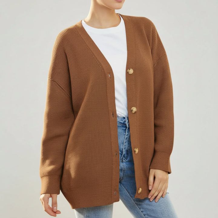 Cardigan Oversize con Cuello en V y Cierre de Botón para Mujeres