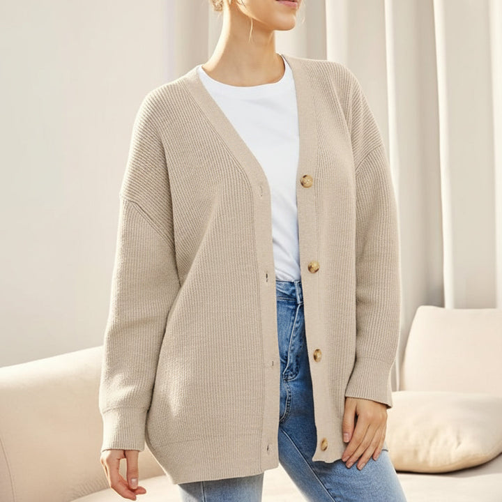 Cardigan Oversize con Cuello en V y Cierre de Botón para Mujeres
