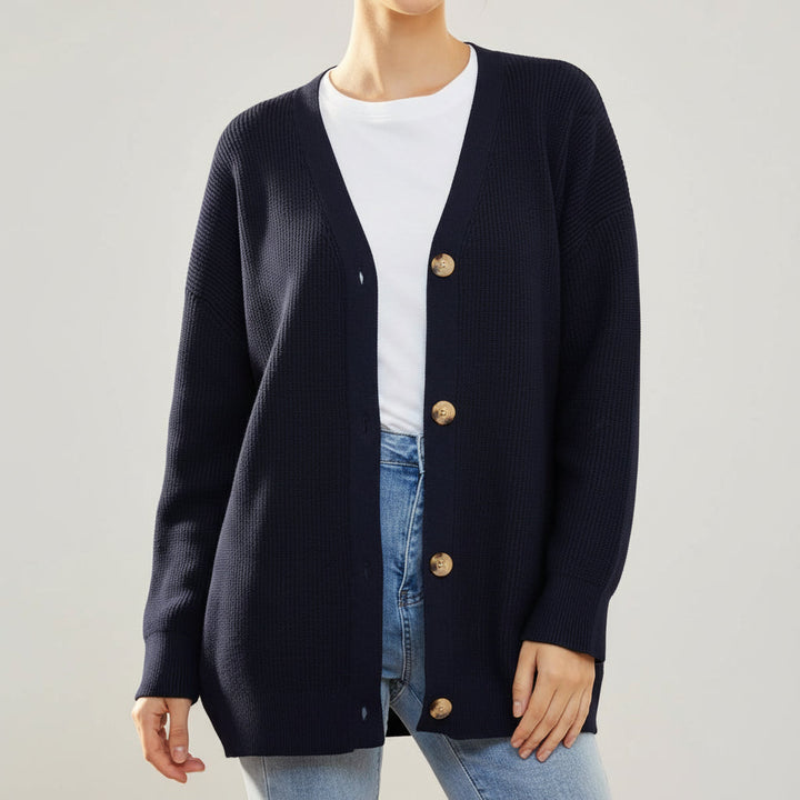 Cardigan Oversize con Cuello en V y Cierre de Botón para Mujeres