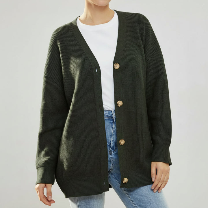 Cardigan Oversize con Cuello en V y Cierre de Botón para Mujeres
