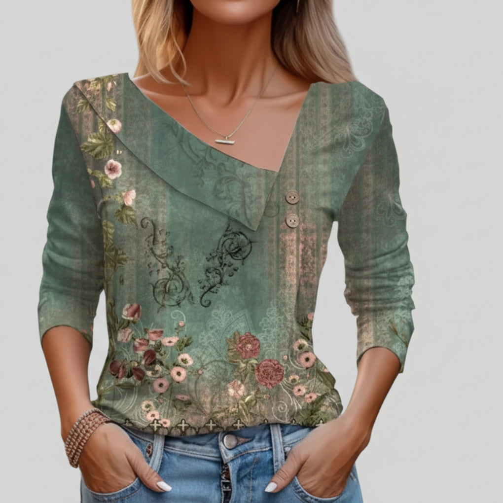 Blusa Floral de Manga Larga Estilosa