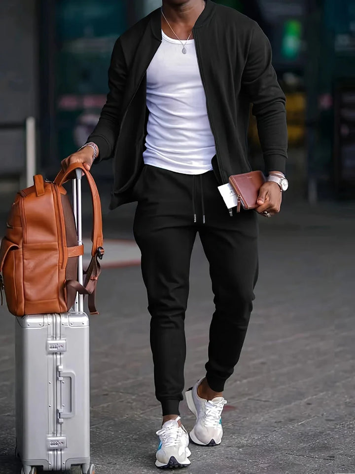 Conjunto de Chaqueta con Cremallera y Pantalones para Hombres