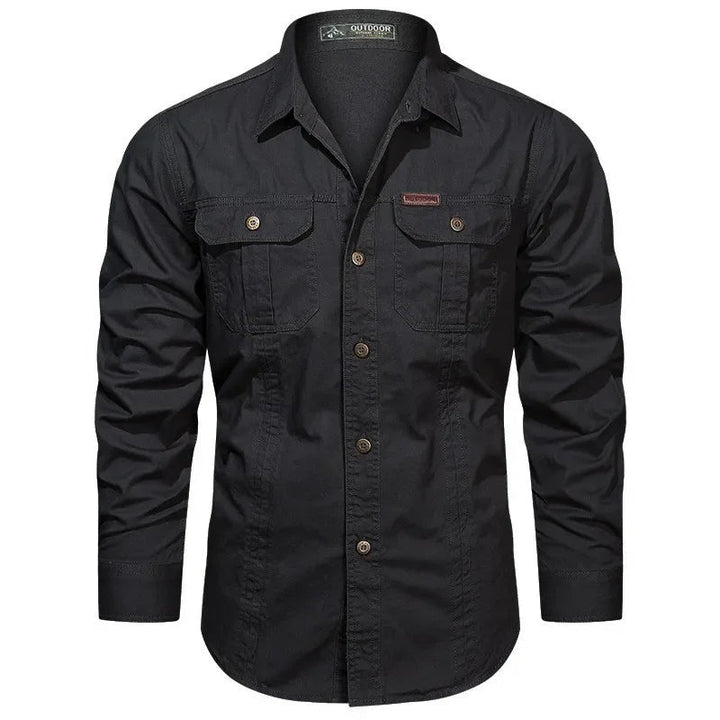 Camisa de Botón con Bolsillo Utilitaria para Hombres