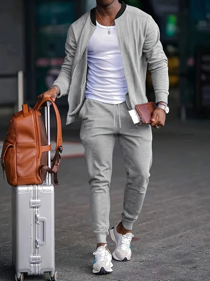 Conjunto de Chaqueta con Cremallera y Pantalones para Hombres