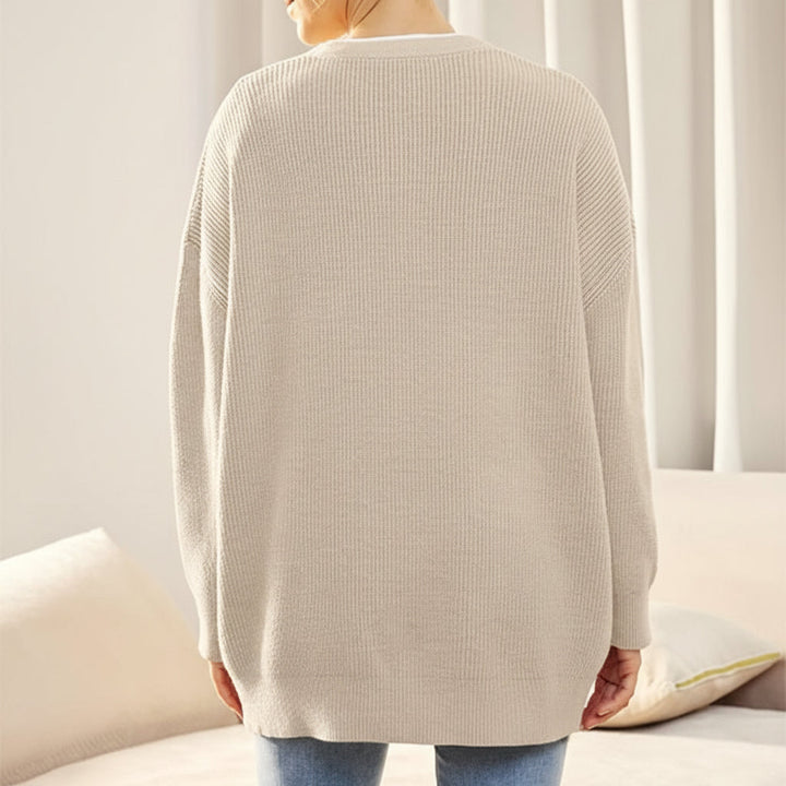 Cardigan Oversize con Cuello en V y Cierre de Botón para Mujeres