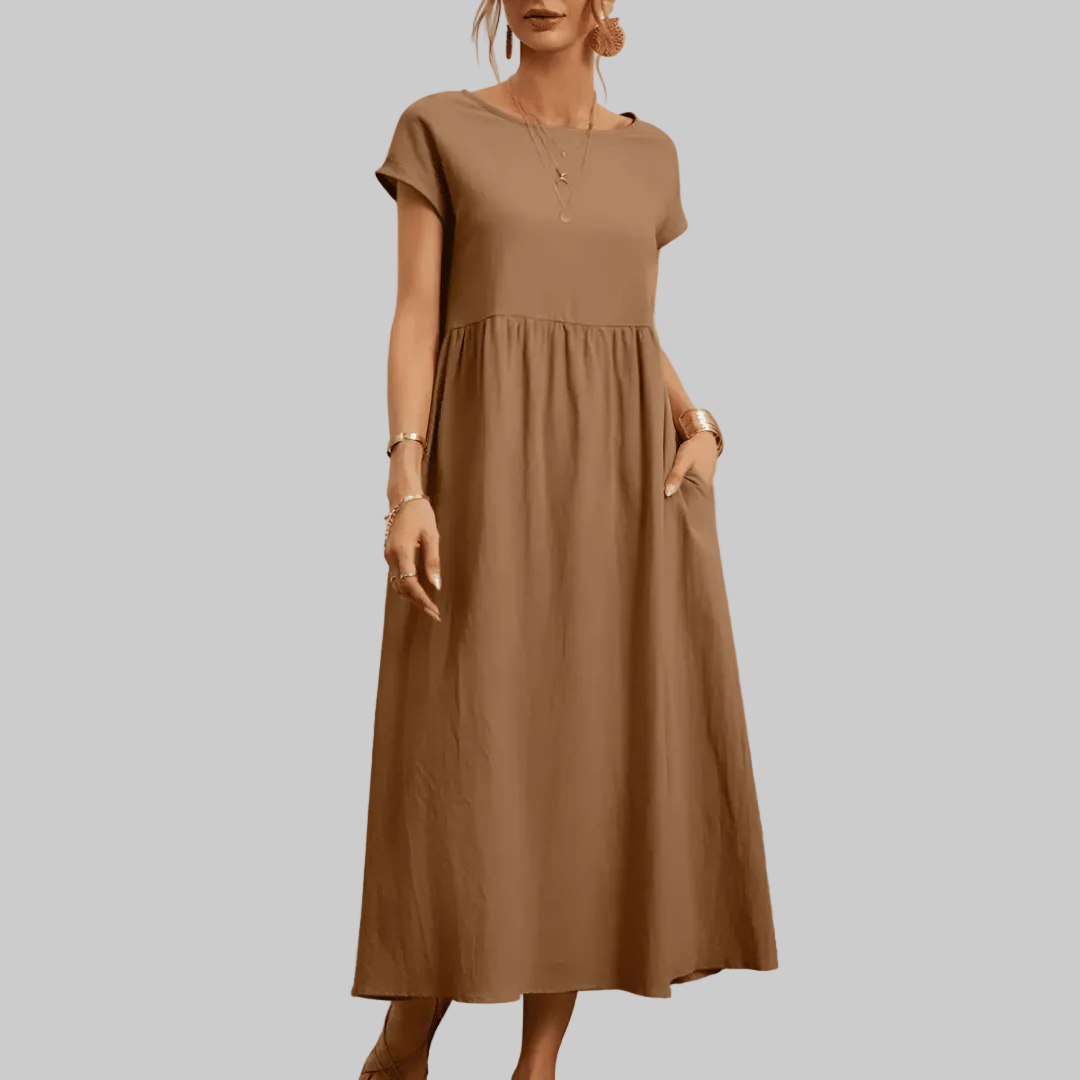 Vestido Maxi de Algodón y Lino Vintage para Mujeres