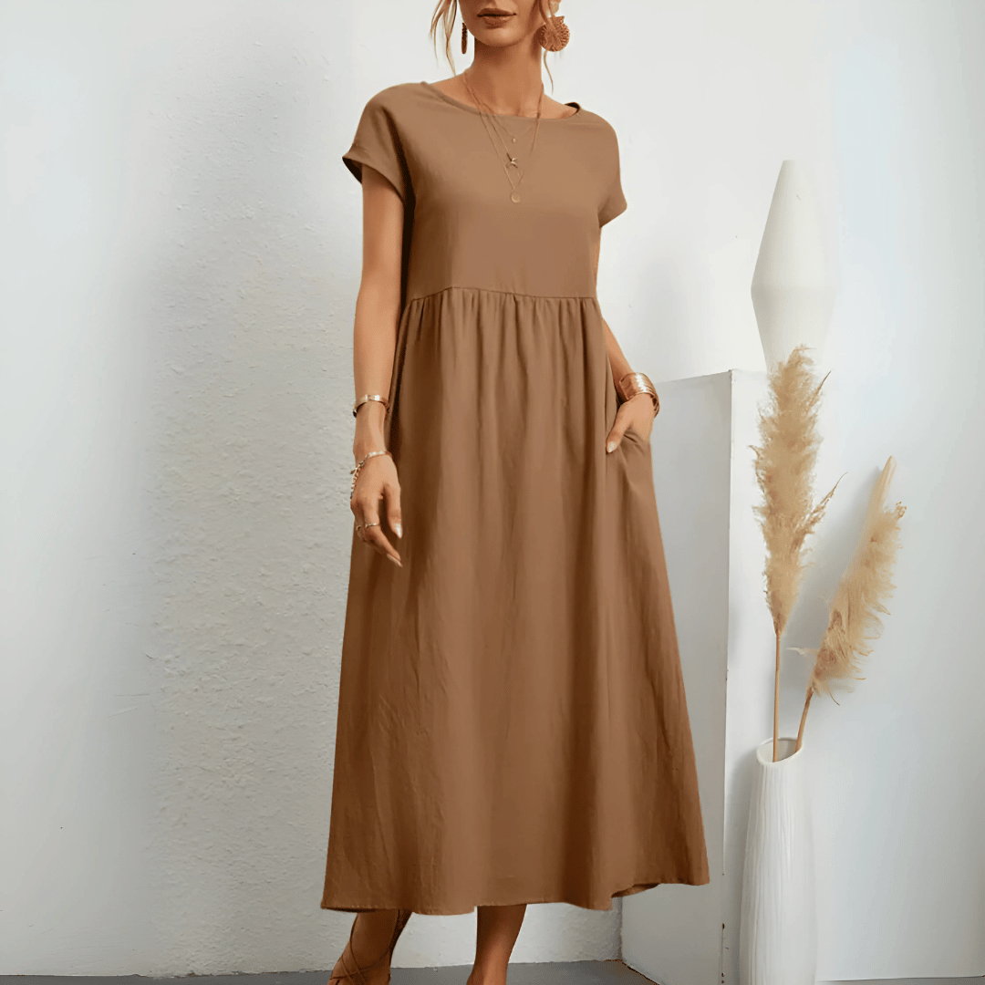 Vestido largo de algodón y lino de estilo vintage para mujer