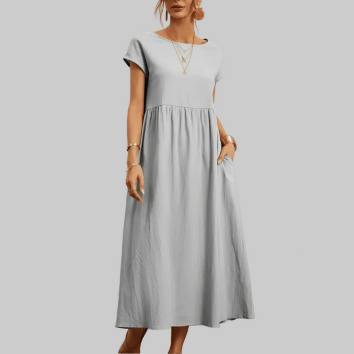 Vestido Maxi de Algodón y Lino Vintage para Mujeres
