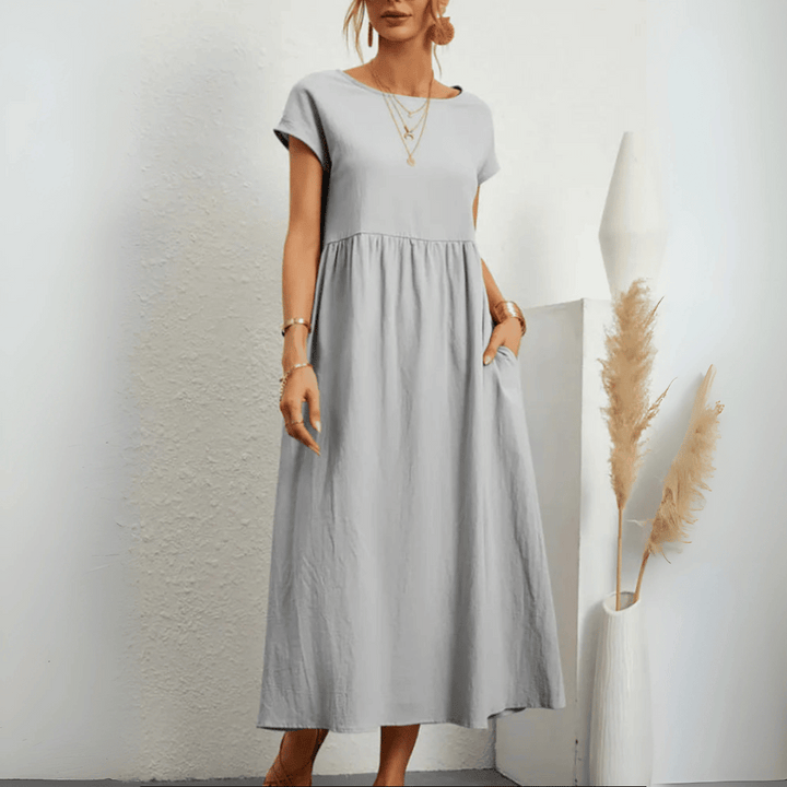 Vestido largo de algodón y lino de estilo vintage para mujer