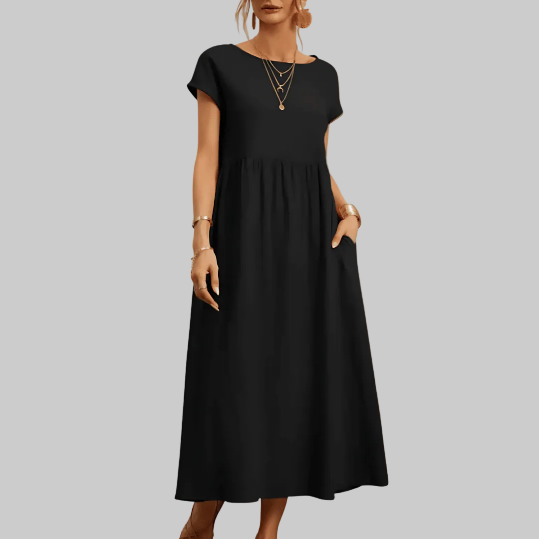 Vestido Maxi de Algodón y Lino Vintage para Mujeres