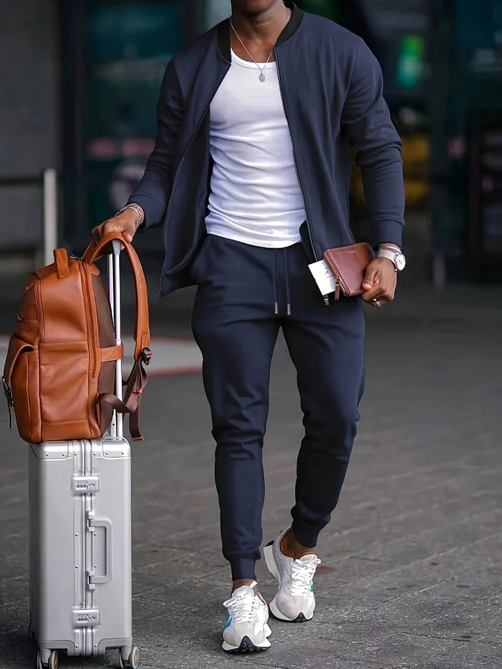 Conjunto de Chaqueta con Cremallera y Pantalones para Hombres