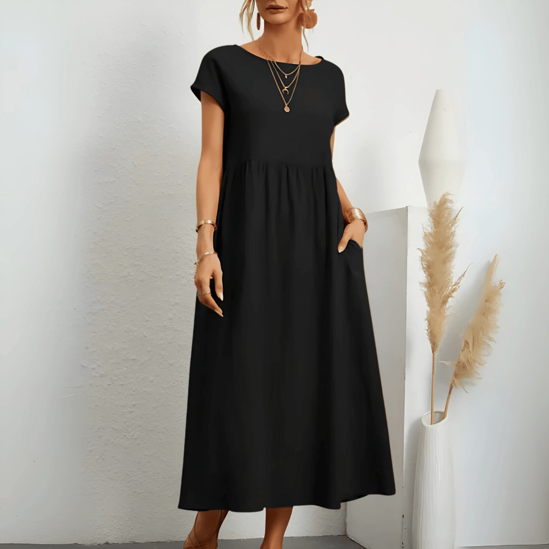 Vestido largo de algodón y lino de estilo vintage para mujer