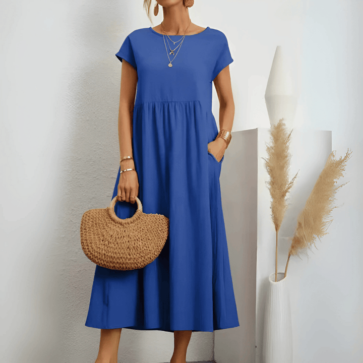 Vestido largo de algodón y lino de estilo vintage para mujer