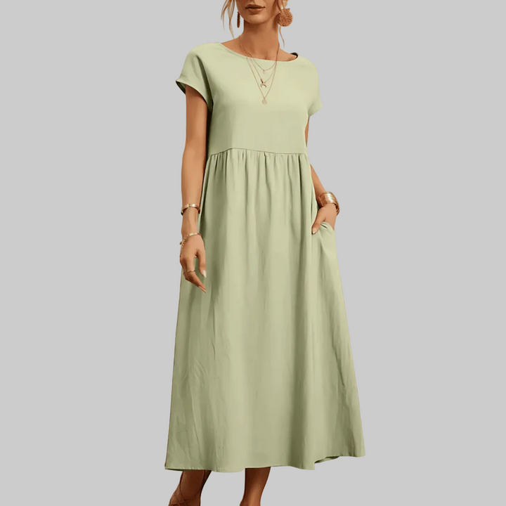 Vestido Maxi de Algodón y Lino Vintage para Mujeres