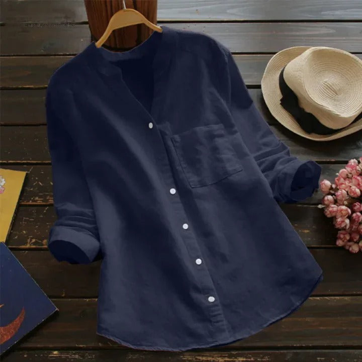 Camisa de mujer de mezcla de lino y algodón