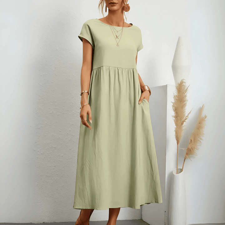 Vestido largo de algodón y lino de estilo vintage para mujer
