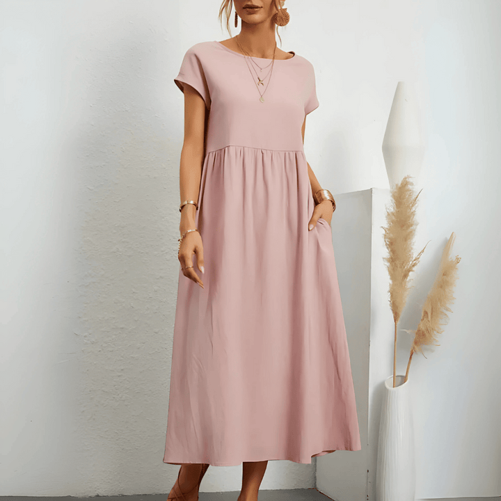 Vestido largo de algodón y lino de estilo vintage para mujer
