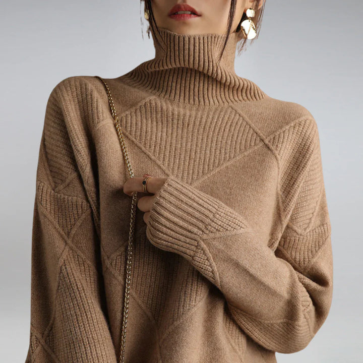 Suéter de Cuello Alto para Mujeres – Tejido Suave con Encanto Clásico