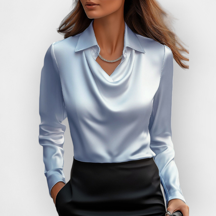 Blusa de Satén Elegante con Cuello Cascada