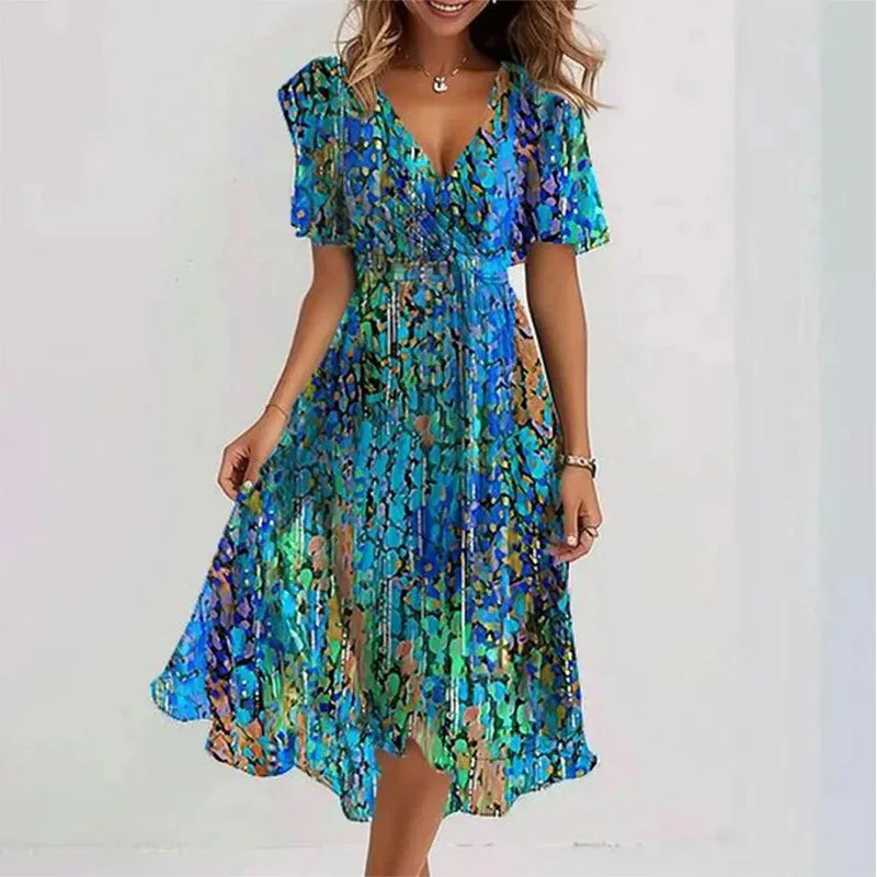 Vestido floral vaporoso de verano (hasta la rodilla)