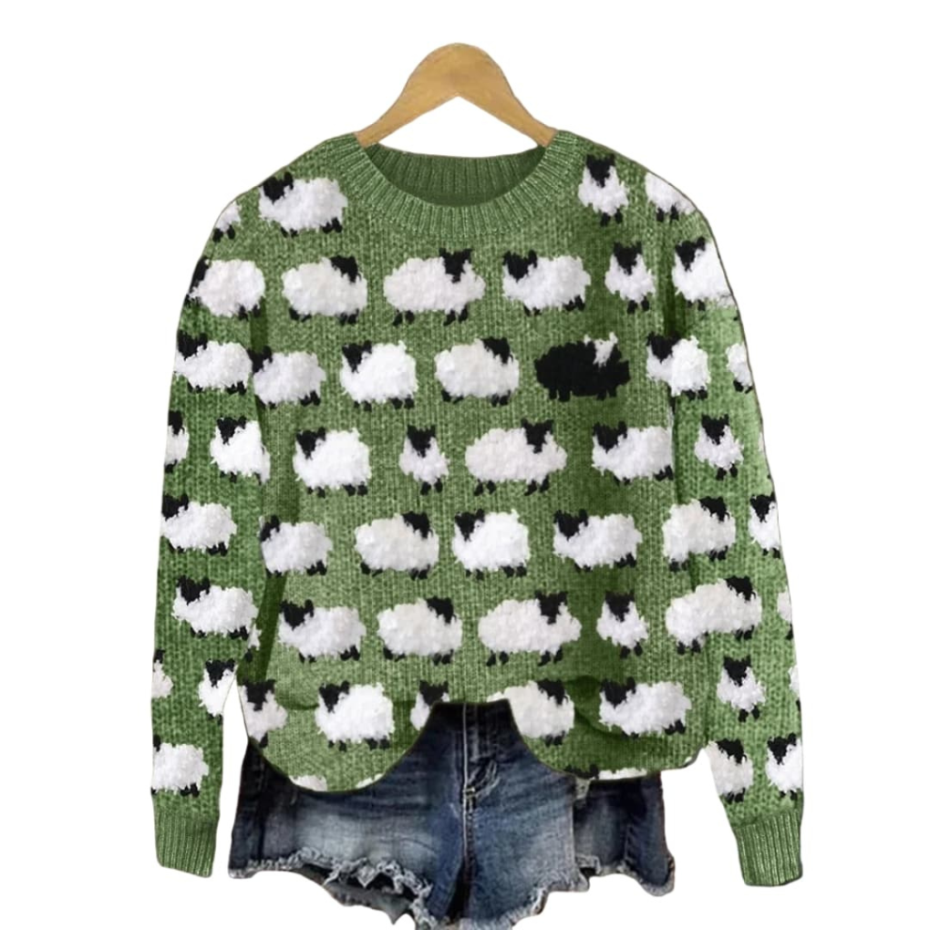 Suéter de Tricot para Mujer con Patrón de Árbol y Cuello Redondo