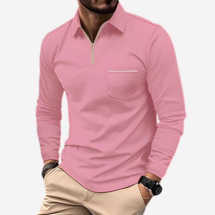 Camisa Polo de Manga Larga para Hombres con Bolsillo en el Pecho
