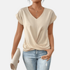 Blusa de Cuello en V para Mujeres con Bajo Drapedado