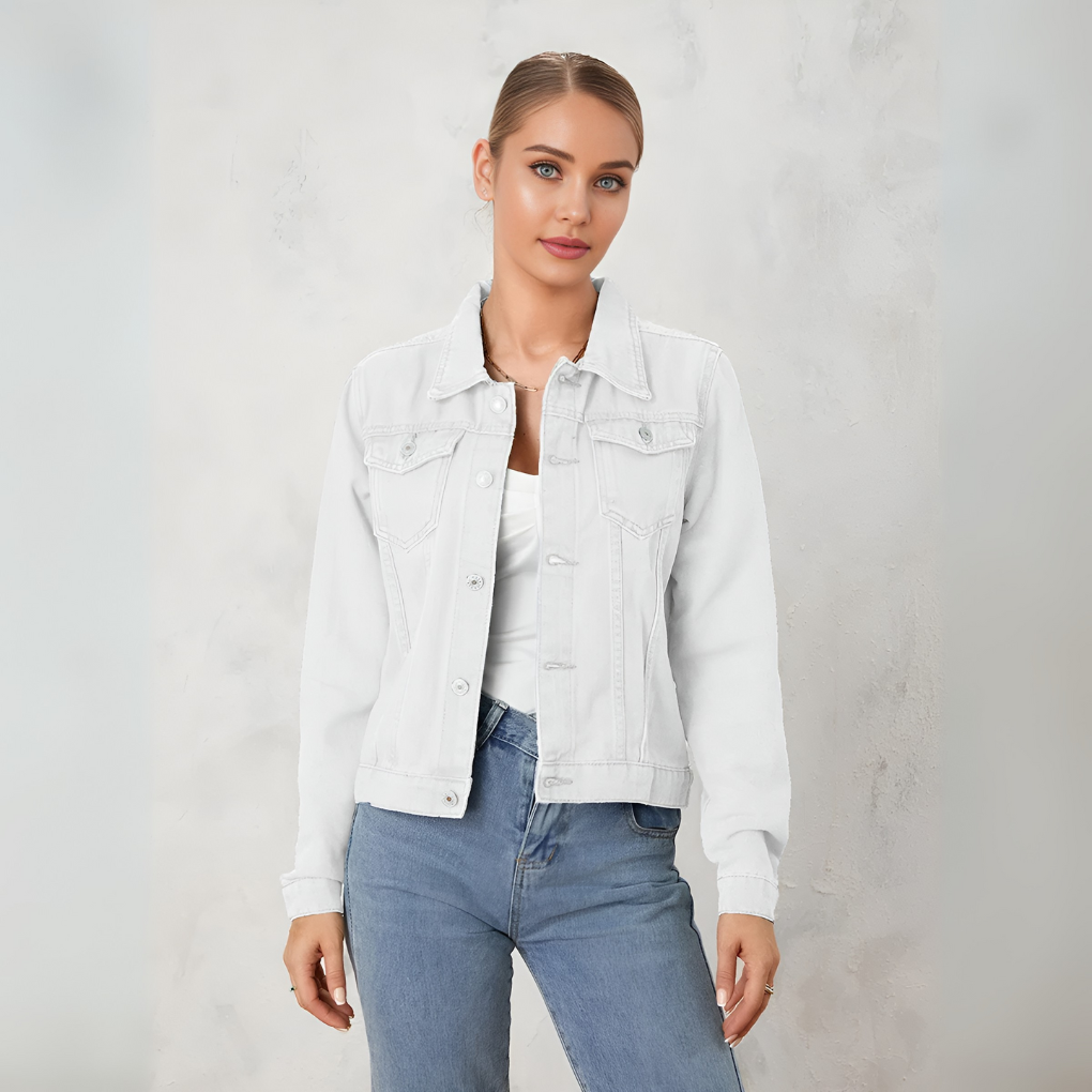 Chaqueta de mezclilla clásica de botones para mujer