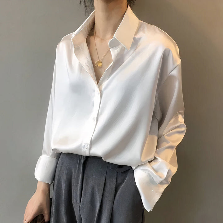 Blusa de satén de corte recto para mujer, imagen 3