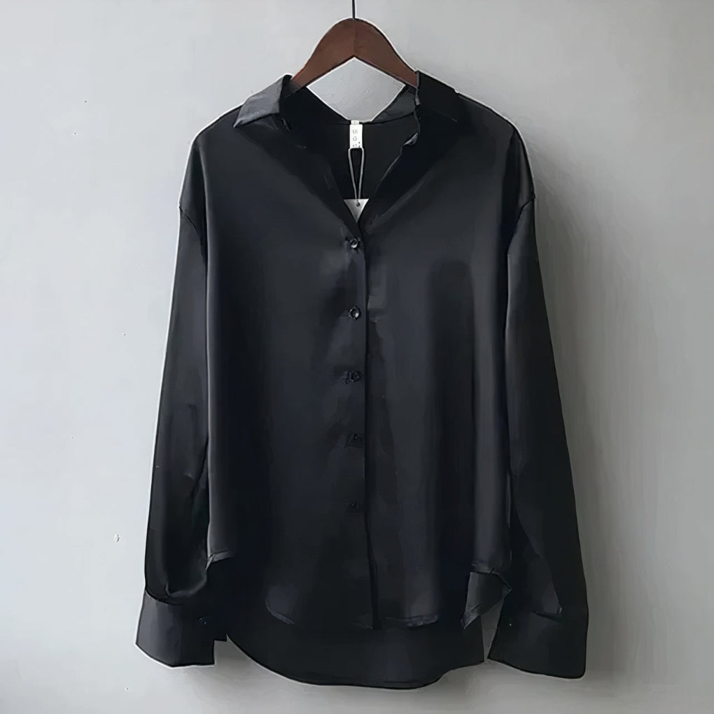 Blusa de satén de corte recto para mujer, imagen 2