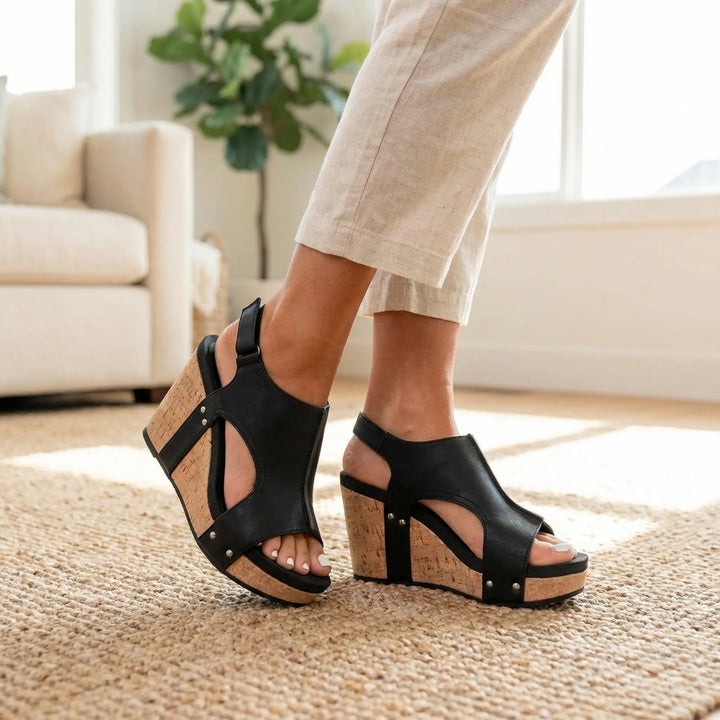 Archivia - Sandalia de cuña con punta abierta y plataforma de corcho