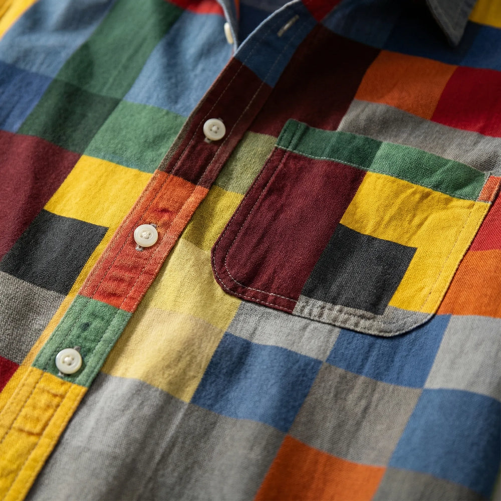 Blockvex - Camisa de manga larga con botones y bloques de color llamativos