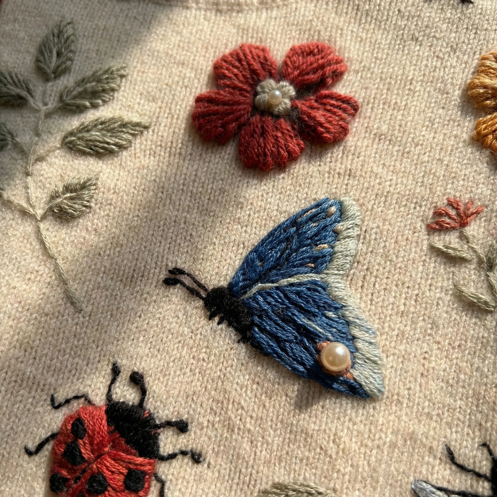 Bloomknit - Suéter holgado con bordado floral en 3D