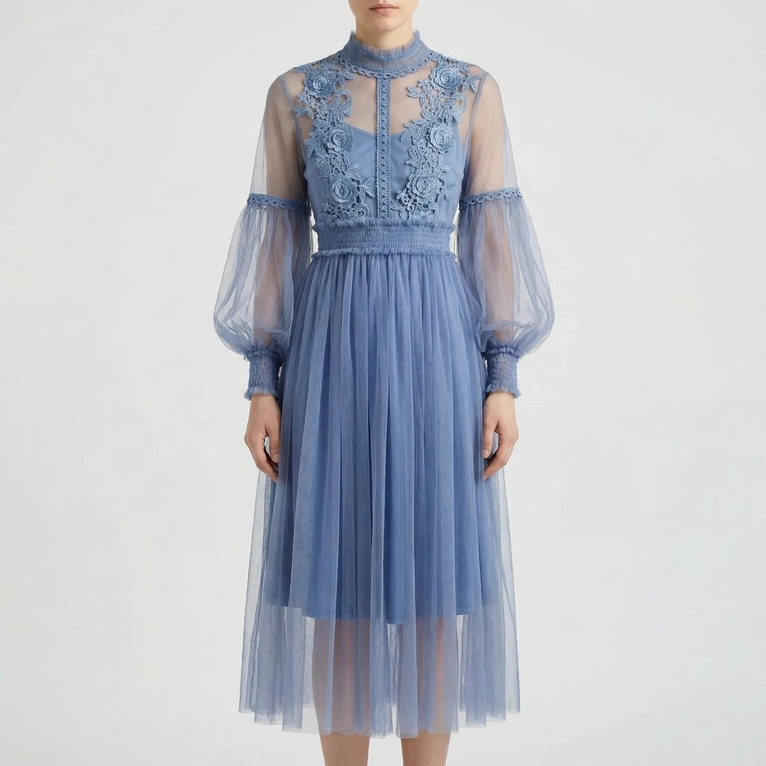 Blossamé - Vestido midi de malla con aplicaciones florales