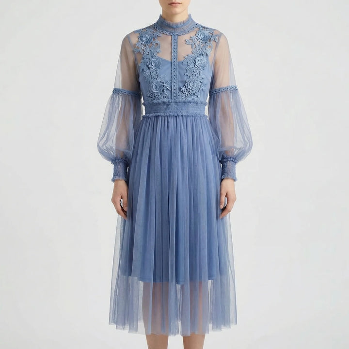 Blossamé - Vestido midi de malla con aplicaciones florales