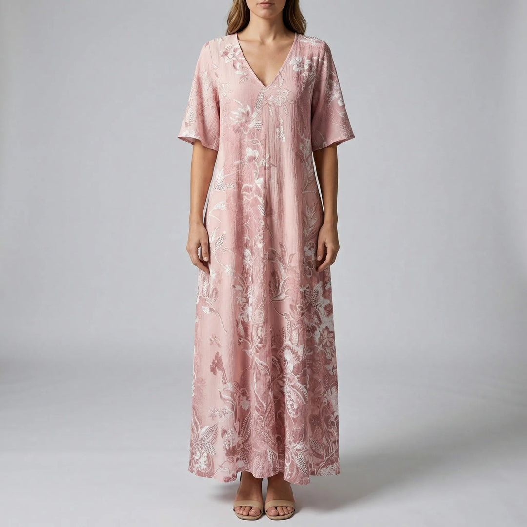 Blossomax - Vestido largo con escote en V y estampado floral
