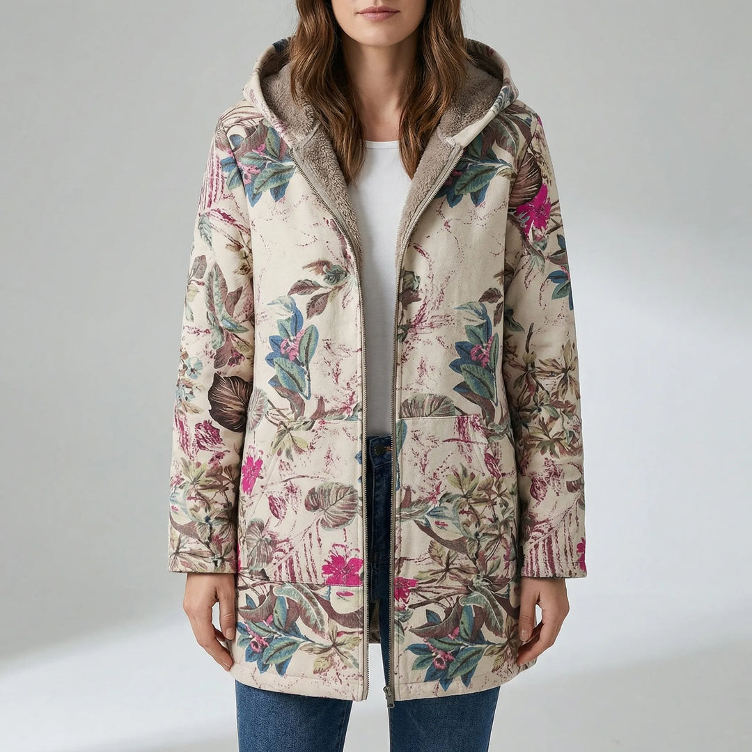 Blostwear - Abrigo de invierno con capucha y estampado floral