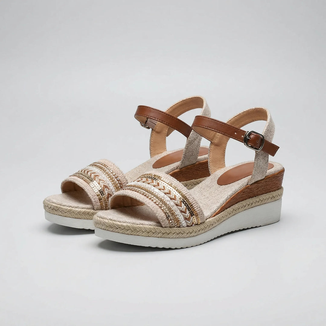 Bohevia - Sandalia de cuña estilo bohemio con punta abierta