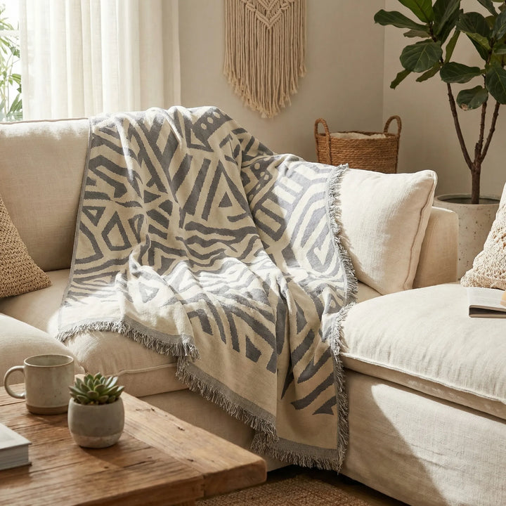 Bohovra - Manta para sofá con estampado geométrico bohemio