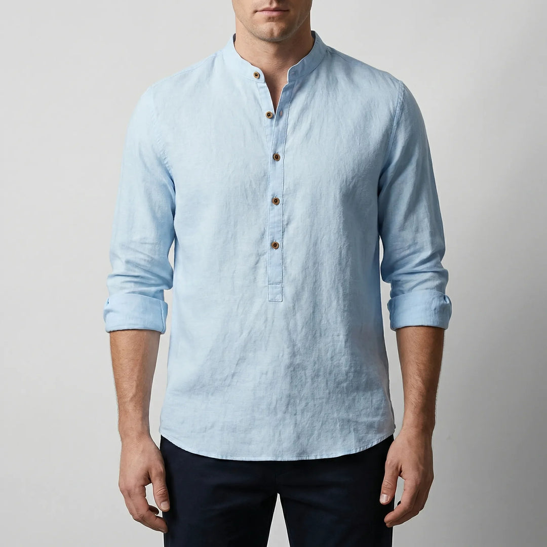 Briston - Camisa de manga larga estilo Henley sin cuello
