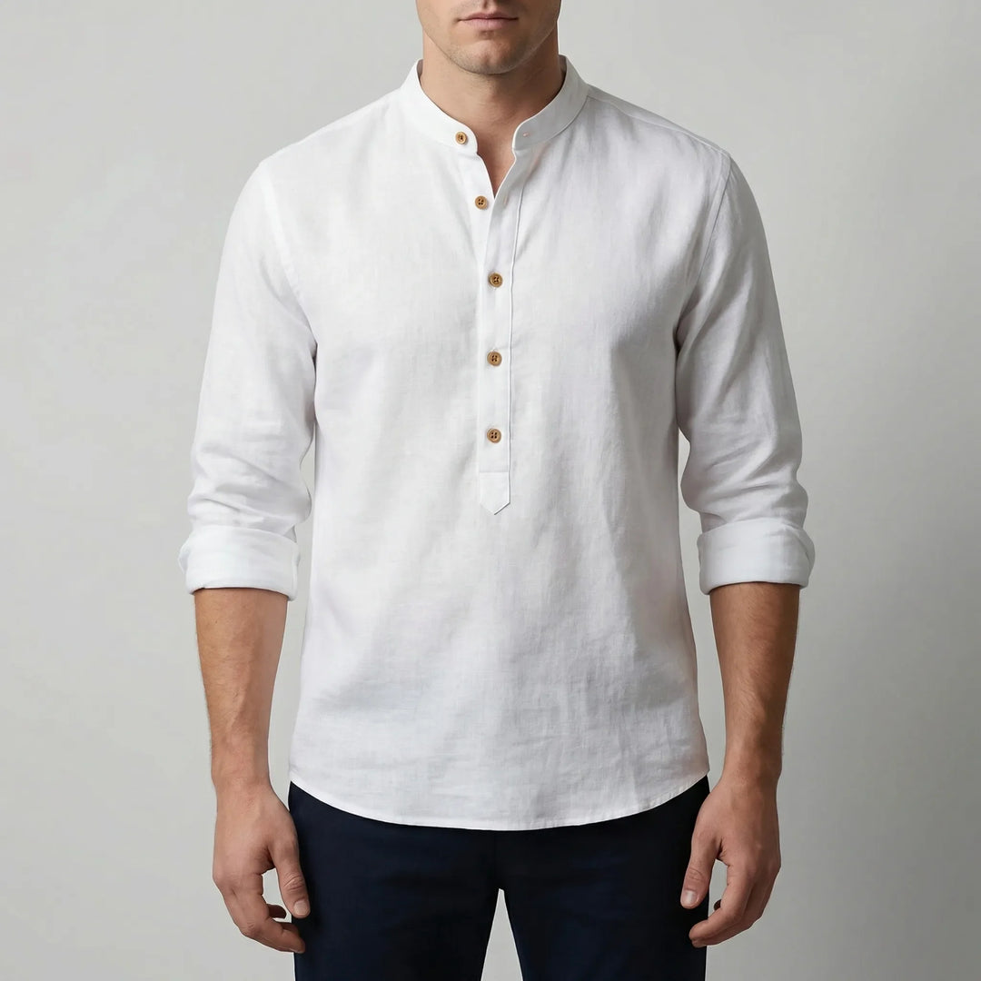 Briston - Camisa de manga larga estilo Henley sin cuello