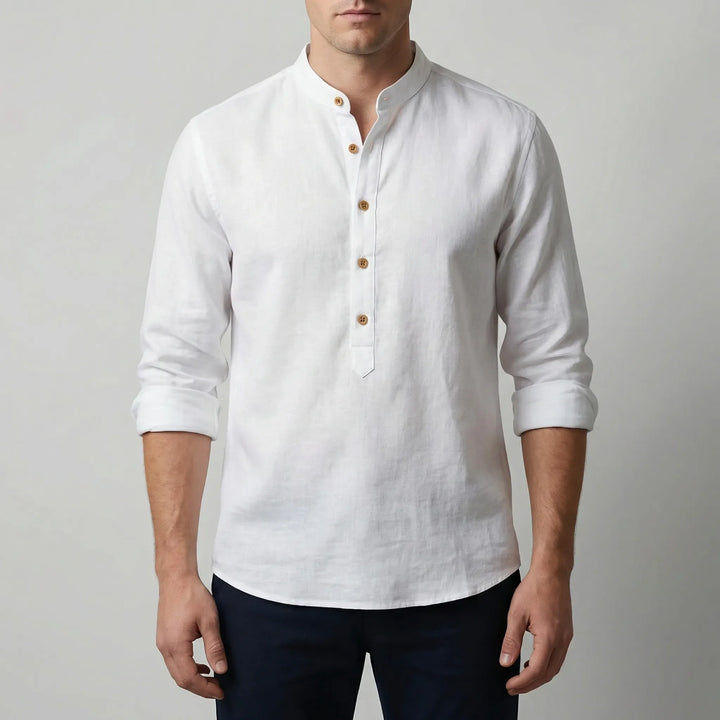 Briston - Camisa de manga larga estilo Henley sin cuello
