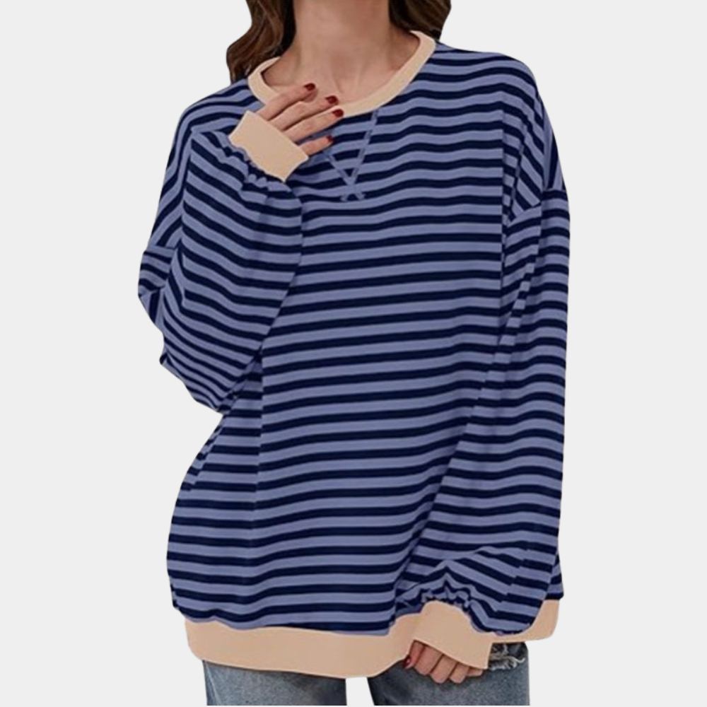 Camiseta de manga larga a rayas oversize para mujer