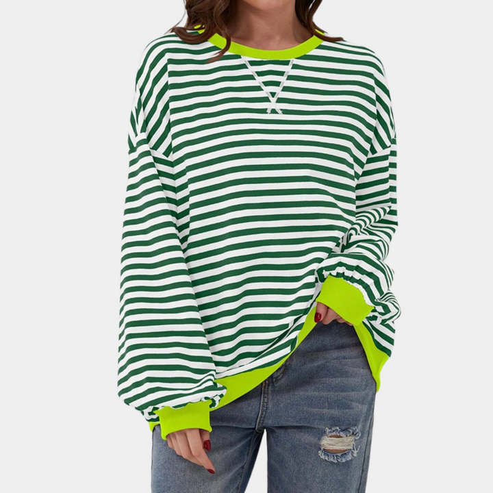 Camiseta de manga larga a rayas oversize para mujer
