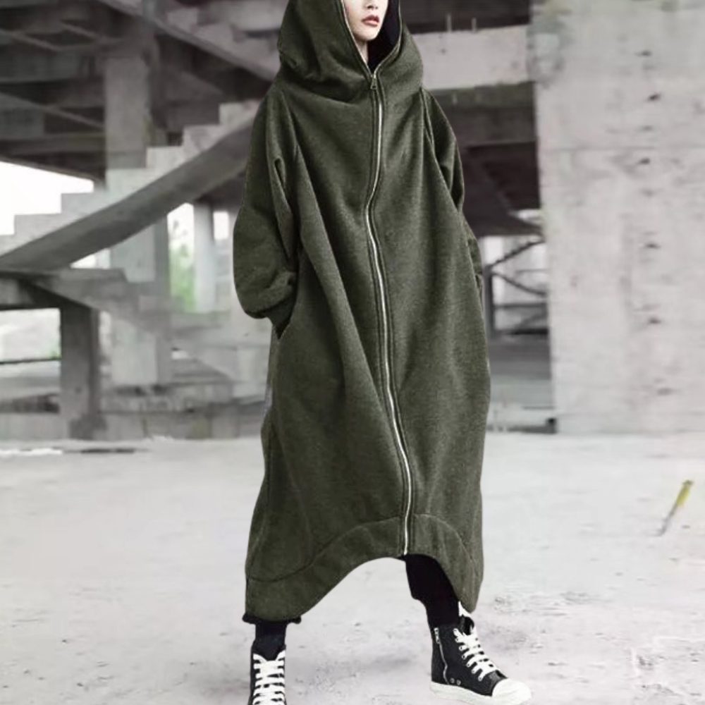 Abrigo oversize de mujer con capucha y cremallera: elegancia y comodidad para todas las estaciones